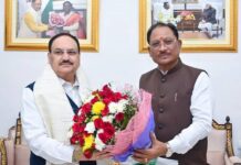 मुख्यमंत्री विष्णु देव साय ने केंद्रीय स्वास्थ्य मंत्री जेपी नड्डा का किया आत्मीय स्वागत